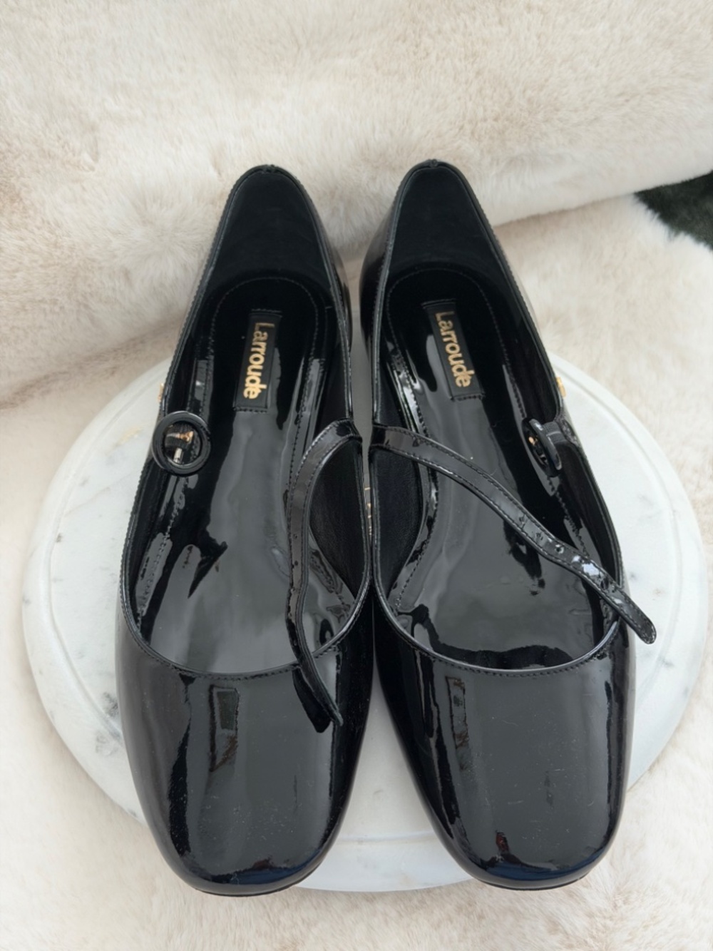 Larroude Black Patent Mary Jane Loafers